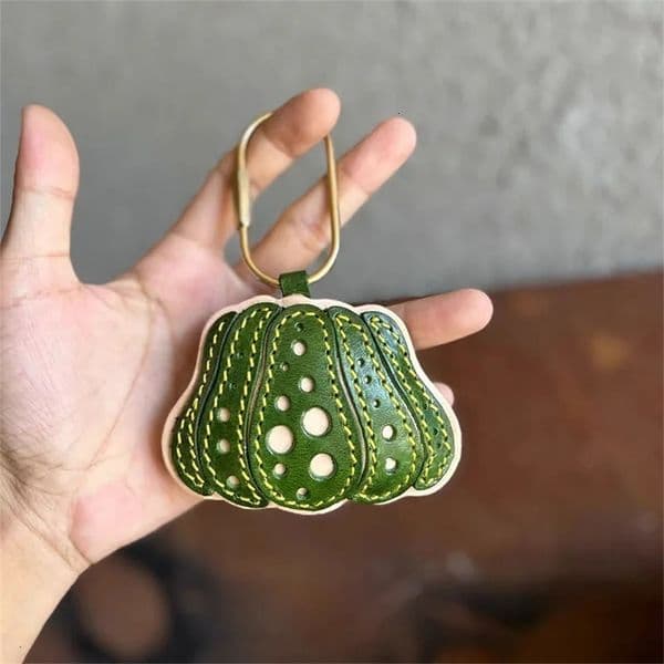 Cowhide Pumpkin Hamburg Keychain Hanging Bag Pendant Car Key Ring Hanger Bag Accessories Handmade Charms Gifts Decoration 250221