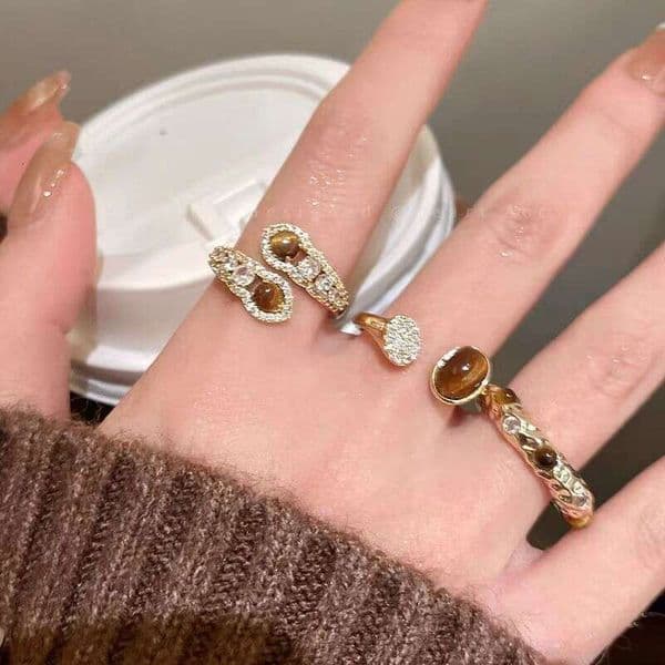 Milad Snake-Shaped Tiger Eye Stone Alloy for Women Unique Design Sense High-End Light Luxury Adjustable Index Finger Ring