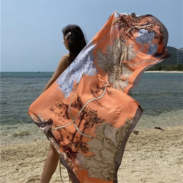Travel Beach Scarve Bikini Large Sunscreen Shawl Floral Sarong Wrap Scarf Women Swimsuit Bathing Cover-up 90x180cm 250120bj