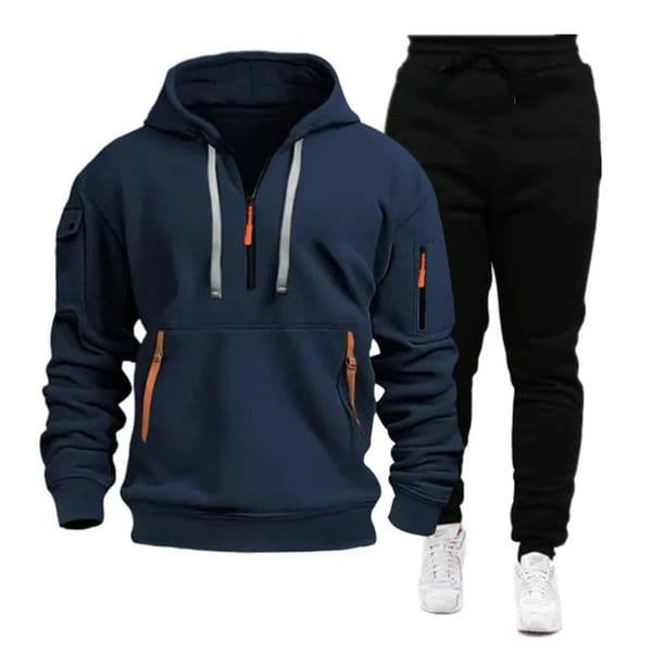 Cross-border Sports Sweater Mens Multi-Pocket Zipper Hoodie Sweatpants Set 250213