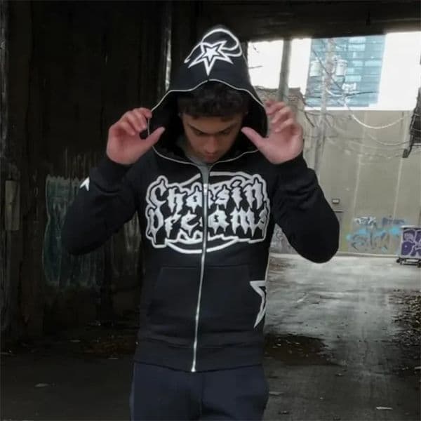 Street Sophisticated Graphic Print Hoodie Harajuku Zip Pullover Y2k Style Hip Hop Fashion Casual Sweatshirt Unisex Version 240906