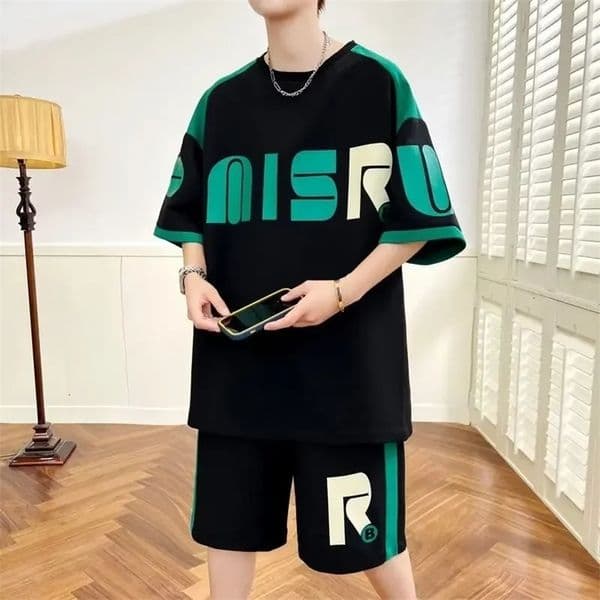 Summer Mens Sets Korean Fashion 2 Piece Set Tracksuit Men Trend Men Clothing Joggers Set Print T ShirtShorts Men Outfit Set 240516