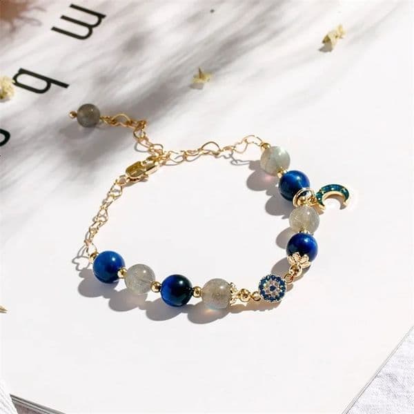 Moon Shape Natural Stone Blue Eye Gray Moonstone Crystal Beads Womens Fashion Jewelry Bracelet YBR246 241017