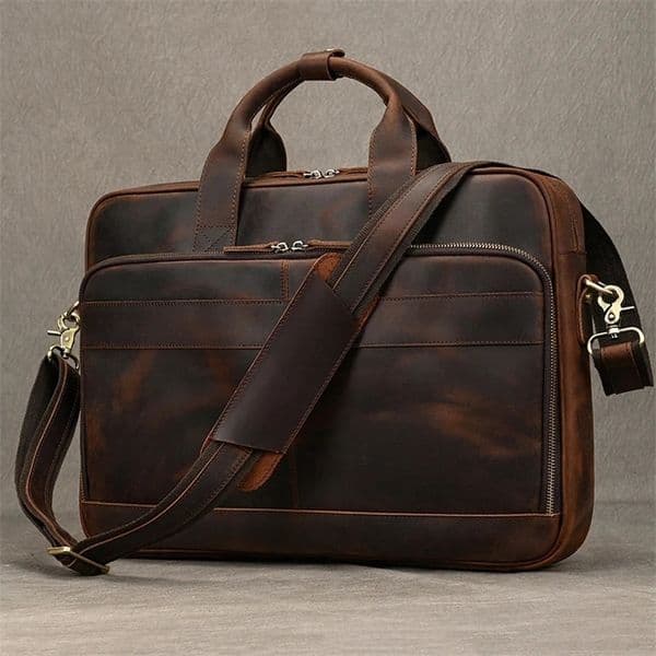 Crazy Horse Genuine Leather Men Briefcase Vintage 16 inch Big Business Laptop Handbag Large Cowhide Messenger Shoulder Bag Man 250417bj