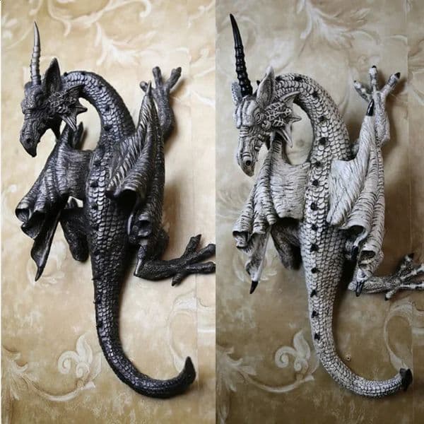1Pcs Black and White Flying Dragon Wall Pendant with Raised Head and Swayed Tail Garden Home Decoration Resin Crafts 2024 240902