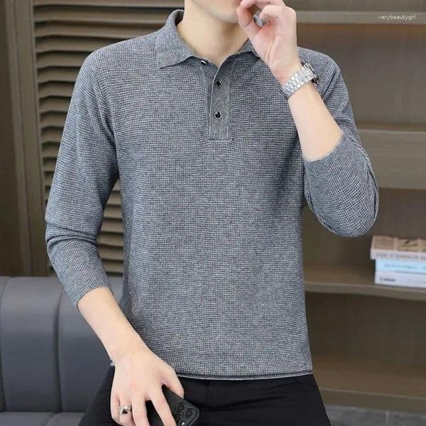 Men's Sweaters Thin Sweater Business Casual Youth Lapel Trendy Long Sleeve Solid Color Base Top