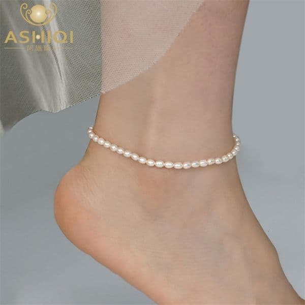 Anklets ASHIQI Natural Freshwater Pearl Anklet Lady Elasticity Chain Beach Foot Bracelet Fashion Jewelry for Women Trend 230816