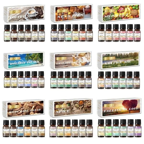 EUQEE 6pcs/set Fragrance Oil Gift Kit For Diffuser Coffee Bakery Harvest Spice Pumpkin Pie Forest Pine Sweet Fruit Aroma Oils 240626bj