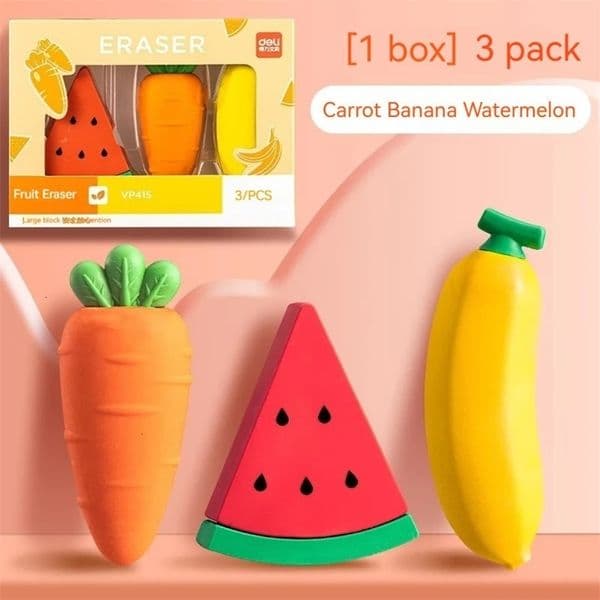 Cutes Fruit Eraser For Students Leaving No Traces Carrot Watermelon Banana Set Essential Stationery Supplies School Office Exams 240604