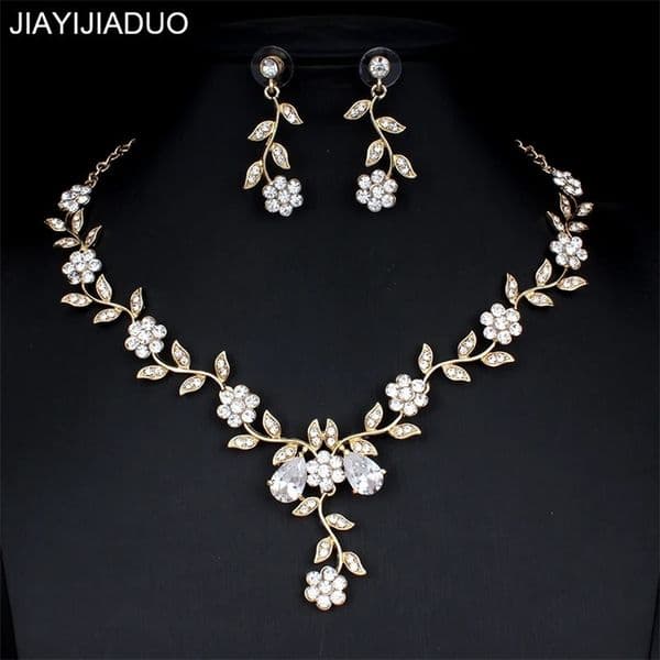 jiayijiaduo Classic Bridal Jewellery Sets for Womens Dresses Accessories Cubic Necklace Earrings Set Gold Color Wedding Dresses 240125bj