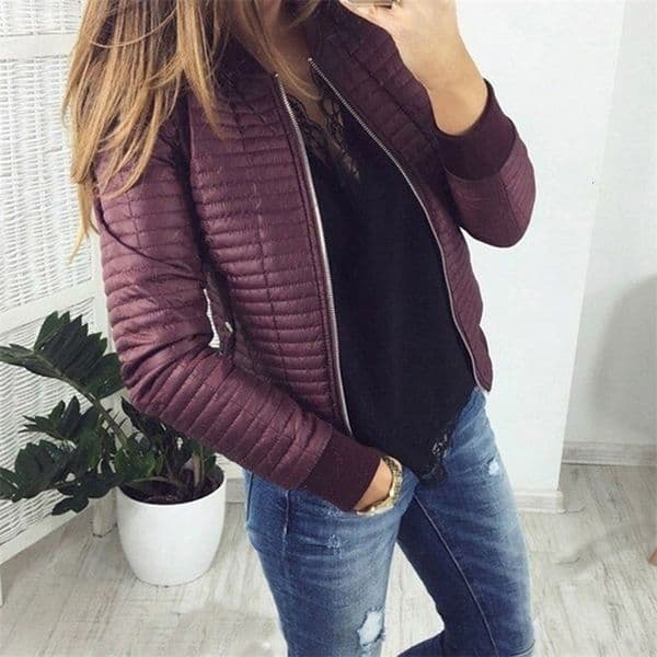 GAOKE Autumn Winter Leisure Fashion Women Jacket Oneck Zipper Stitching Quilted Bomber jacket New Women Coats Short 201019