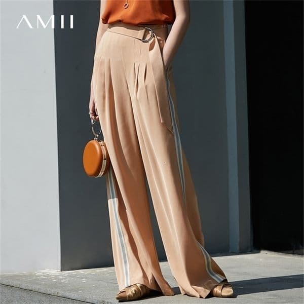 Chiffon Wide Leg Pant Summer Women Solid Loose Female Side Stripe Long 11940318 210527