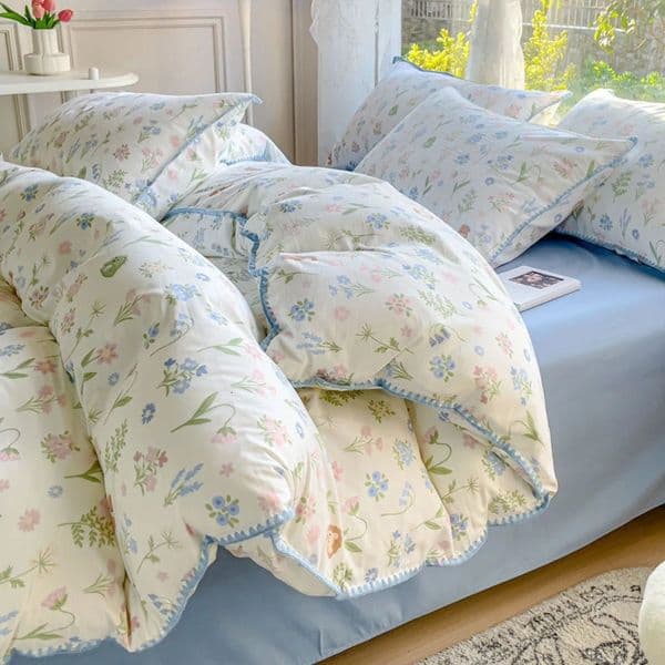 Pastoral Girls Flower Bedding Sets Washed Cotton Bed Linens Soft Quilt Cover Sheet Set Simple Bedspread Home Textiles 240712