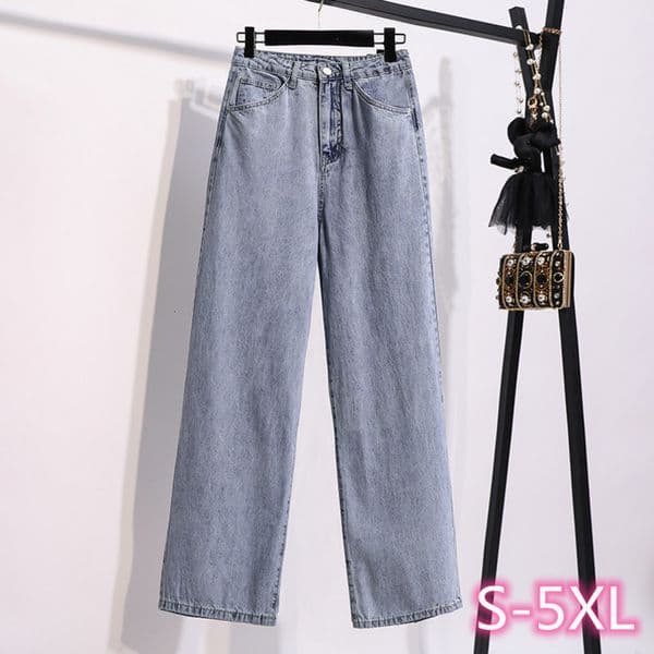 S-3XL,4XL,5XL Light Blue Plus Size Straight Jeans Mom Woman Vintage Loose Long Trousers Female Street Denim Pants (E0963 210423