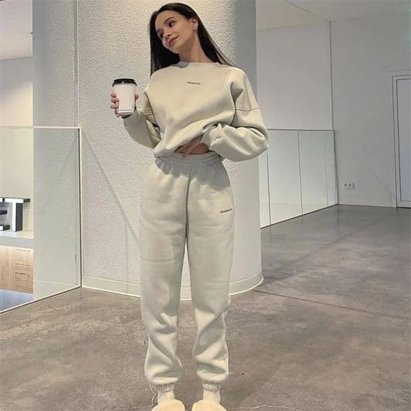 Autumn and Winter Casual Sports Womens Fashion Solid Color Simple Warm Pants Hoodie Womens 2-piece Set 250118