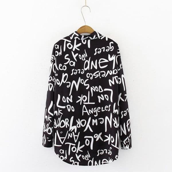 Women's Blouses Shirts Fashion casual BF Blouse streetwear Women Graffiti letter printing Blouses Streetwear Turn Down Collar Long Sleeve Loose Shirt 220826