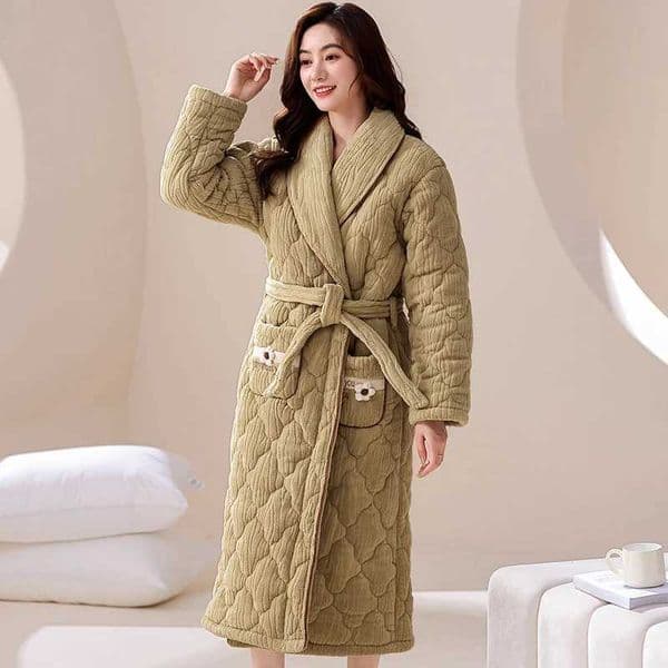 Winter 3 Layer Clip Cotton Robe Women Comfortable Pyjamas Female Bathrobe Z250924