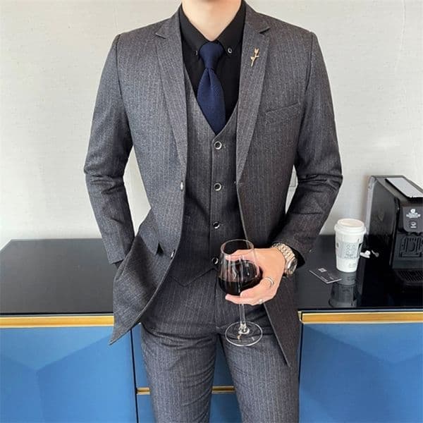 Men's Suits Blazers 3 Pcs Suits Sets Coat Vest Pants / Fashion Men's Casual Boutique Business Slim Striped Formal Long Style Blazers Jacket 230303