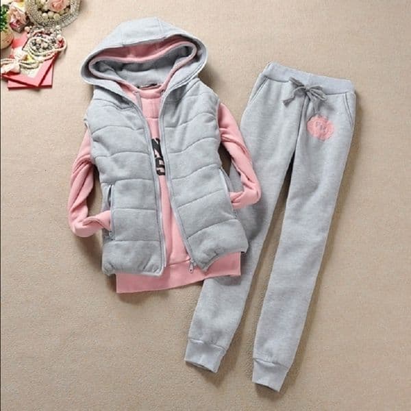 Autumn and winter Fashion women suit women's tracksuits casual set with a hood fleece sweatshirt three pieces set 201028