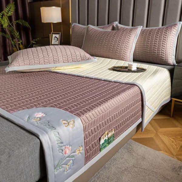 Summer Latex Cool Mat Ice Sensitive Silk Thickened Bed Simple Solid Color 23piece Set Washable 240521