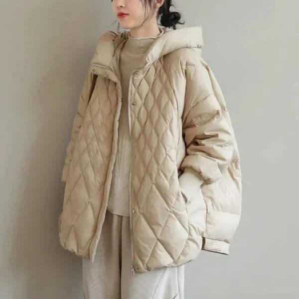 Womens Fashion White 90% Duck Down Large Diamond Grid Medium Long Hooded Womens Park Casual Coat Winter Jacket 241202