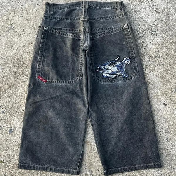 Streetwear JNCO Jeans Y2k Hip Hop Cartoon Graphic Print Vintage Baggy Black Pants Men Women High Waist Wide Leg Trousers 240523
