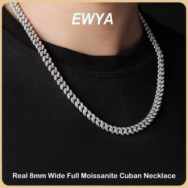 EWYA 100% Real Full Cuban Neck Chain Necklace for Men Women 8mm S925 Sterling Silver Hip Hop Diamond Tennis Necklaces 241226