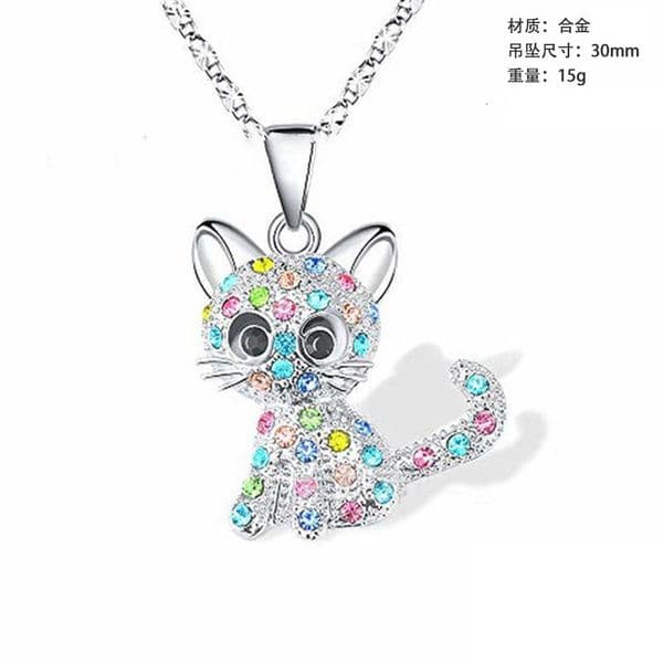 Cute Colorful Cat DiamondStudded Pendant Simple Jewelry for Women Animal Cartoon Collarbone Chain Necklace