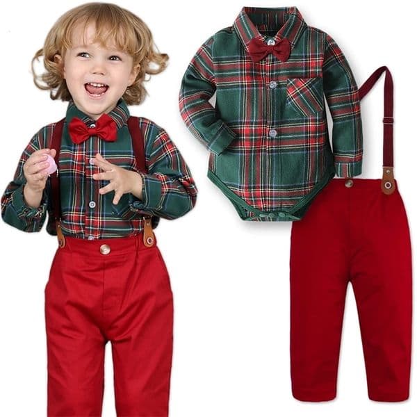 Christmas Set Baby Boy Clothing Baby Year Party Gift Preschool Pendant Official Set born Christmas Red Green Grid 2PCS 241114bj