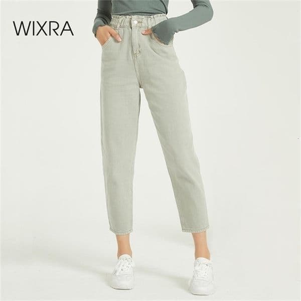 Wixra Casual Women's Femme BF Denim Pants High Waist Pockets Jeans Trousers Summer Ladies Streetwear Jeans