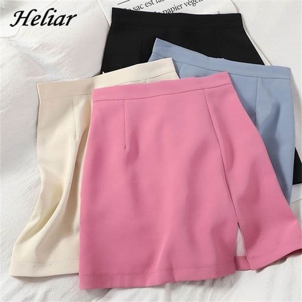HELIAR Spring Women Skirts Preppy Style Aline Highwaist Split Mini Skirts Women Solid Elegant Casual OL Skirts For Women 220701