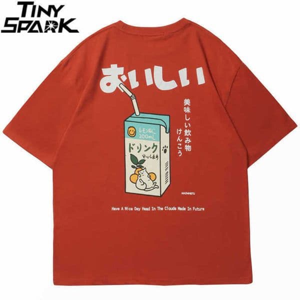 Hip Hop Tshirt Men Japanese Kanji Letter Drink Print Embroidery T Shirt Streetwear Harajuku Summer Short Sleeve T-Shirt 210707