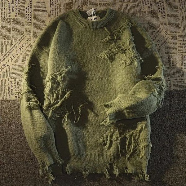 Men's Sweaters Autumnand y2k Streetwear Men Retro Hole Fringed Sweater Loose Versatile Sweater For Men And Women Long Sleeve Sweater 231214