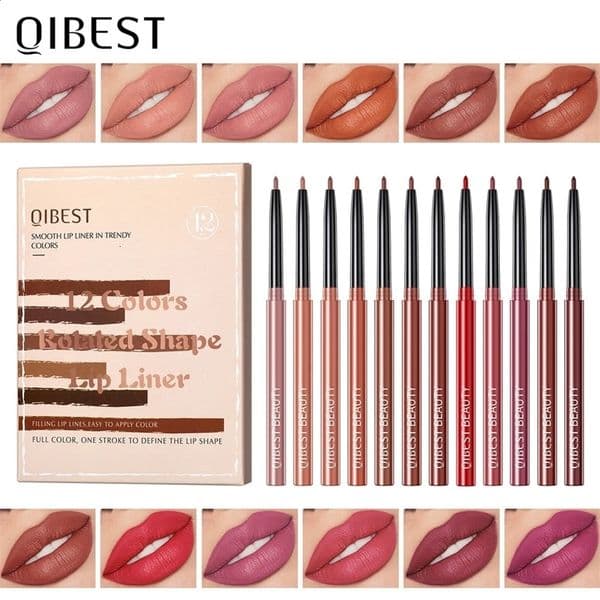 QI 12pcs/set Matte Lipstick Lipliner Pen Waterproof Lip Liner Pencil Contour Makeup Sexy Red Lip Stick Long Lasting Cosmetic 240726bj