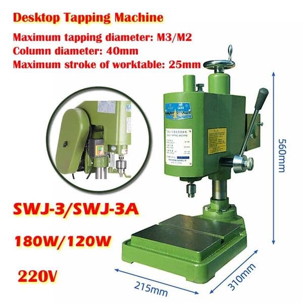 Desktop Metal Threading Tapping Machine Variable Speed Drilling Mini Bench Drill Bench Drilling Thread Tapper Tools SWJ-3A for DIY Wood Steel Electric Tools 220V
