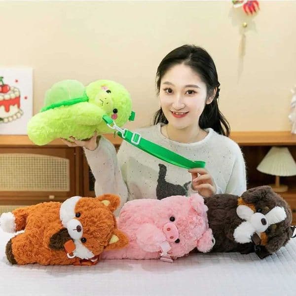 Animals Green Turtle Plush Backpack Plush Doll Phone Bag Little Pig Doll Shoulder Bag Cute 28cm Cartoon Plush Schoolbag Gift Z250924