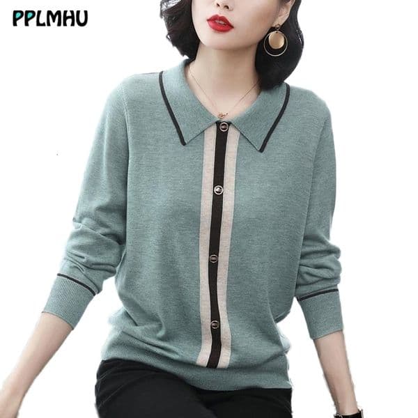 plus size M-4XL spring Autumn Turn-down Neck Knitted Pullovers Women loose basic Sweater Solid Color Jumpers female sweater top 210218