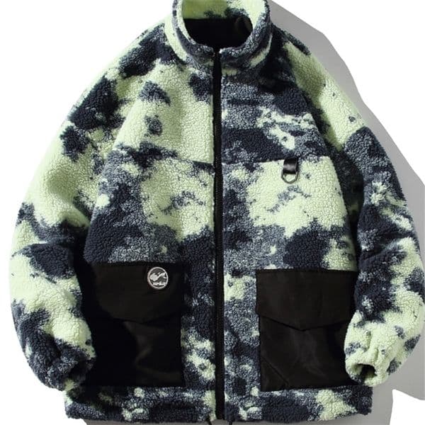 Men's Down Parkas Una Reta Tie Dye Winter Men's Coat Lamb Wool Parka Coat Loose Men Clothing Grain Fleece Thick Men's Jacket Coat 220909