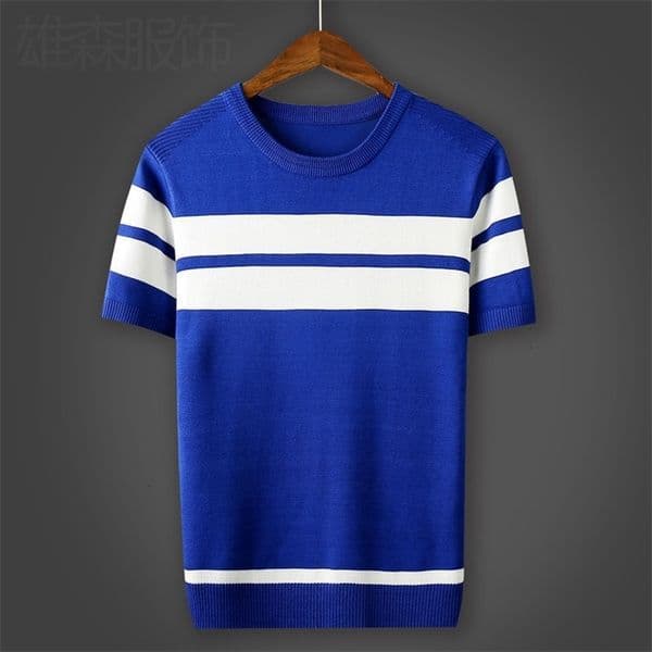 Men's T-Shirts Spring Summer Men's T-Shirt Round Neck Short Sleeve Casual Men's T-Shirt Stripe Slim Fit Knitted Tee W75 230403