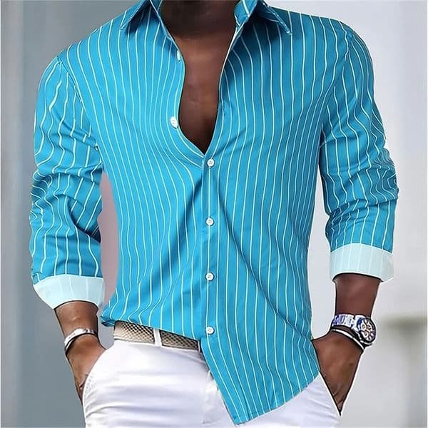 Mens Fashion Loose Striped Shirt 16 Colors Shirt Casual Breathable Lapel Button Long Sleeve Shirt Top Comfortable Soft Fabric 240717