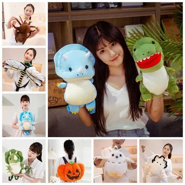 New Fashion Creative 3d Dinosaur Backpack Cute Animal Cartoon Plush Dragonfly Backpack Owl Seal Bag For Children Kids Boy Gifts Z250924