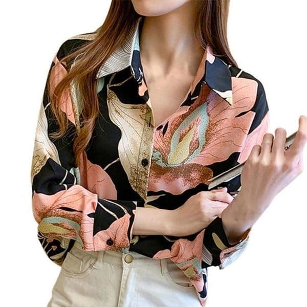Women's Blouses Shirts Women Fashion Print Retro Flower Shirt Loose Blouses Shirt LongSleeve Turn Down Collar Singlebreasted Floral Print Shirt Blouse 220826