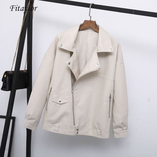 Fitaylor Autumn Women Faux Leather Jacket Casual Loose Soft Pu Motorcycle Punk Leather Coat Female Zipper Rivet Outerwear 201030