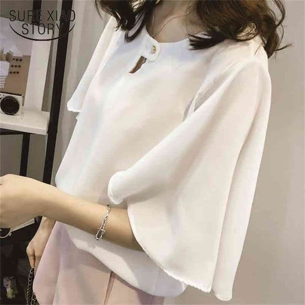 fashion women tops chiffon blouse shirt flare sleeved blouses casual plus size short clothing 0437 40 210506