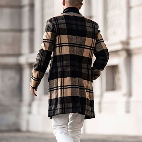 Check Print Woolen Coat Trench Windbreaker Mens Jacket Men's Slim Fit Windbreak Long Coat Men Winter Coats Homme Plus Size 201120