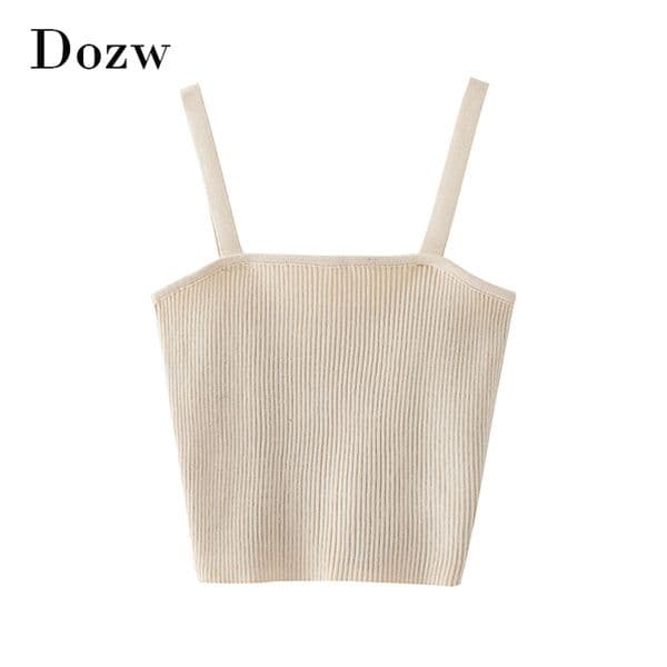 Solid Knitted Tank Tops Women Sexy Backless Sleeveless Camisoles Beige Color Basic Slim Ladies Camis Ropa De Mujer 210414