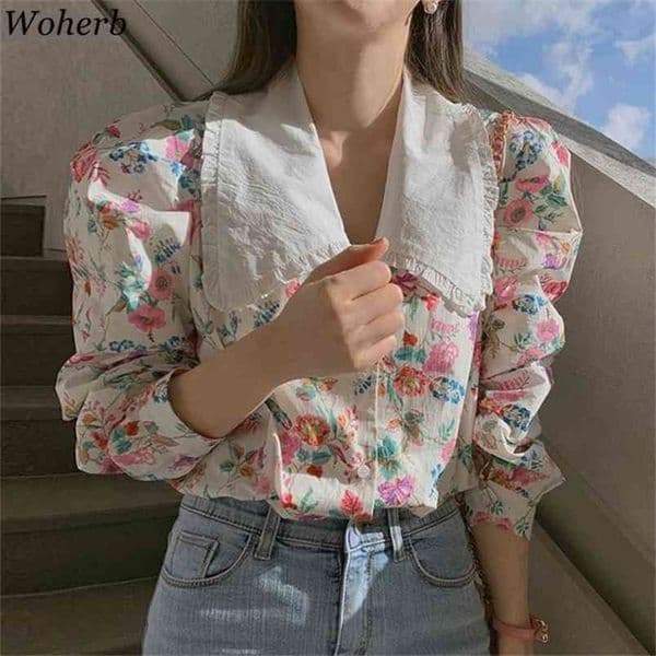 Blusas Floral Fashion Summer All Match Elegant Blouses Women Vintage Puff Sleeve Korean Style Tops Shirts 210519