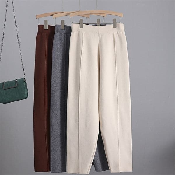 Women's Capris GIGOGOU Knitted Thick Warm Vertival Striped Women Harem Autumn WinterSolid Peg Leg Fly Pants Workwear Carrot Trouser 230321 H260206