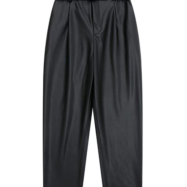 Women's Pants Capris Wixra Women PU Straight Pants With Belt Solid Autumn Winter Thick Warm Faux Leather High Waist Eengland Style Vintage Pants 230321