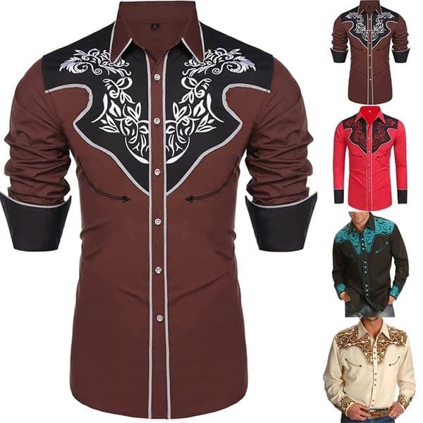 Men's Casual Shirts Men Social Casual Shirts Western Style Long Sleeve Slim Button Turn Down Collar Shirt And Blouse Men Clothing 231020